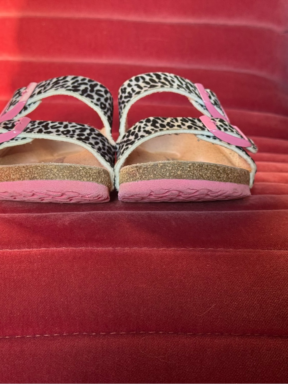Birkenstock Kids Leopard Print Two-Strap Sandal with Pink Accents - Picture 3 of 6